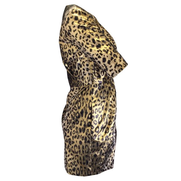 SARA BATTAGLIA GOLD METALLIC / BLACK LEOPARD PRINTED WRAP DRESS - Picture 2 of 4